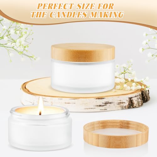 Frosted Glass Jars with Bamboo Lids - 4 Pack 200ml Cosmetic Storage