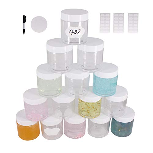 28 Pack 4 oz Clear Plastic Jars with White Lids - Leak-Proof