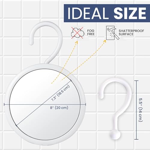 MIRRORVANA White Fogless Shower Shaving Mirror - 6.7 Inch, Hangable & Shatterproof