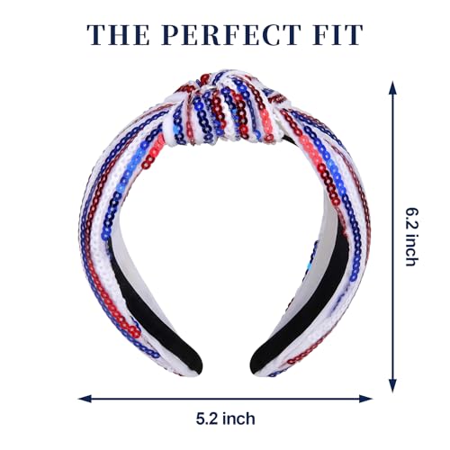 4th of July Patriotic Headband for Women Red White Blue Sequin Hair Accessory