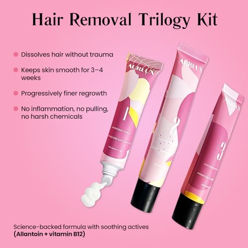 Trilogy Kit for PCOS Facial Hair Removal for Women - Clinical Grade Hair Remover for Women Chin Upper Lip - 3 Step System Lasts 3-4 Weeks - Soothing Gel with Aloe Vera & Vitamin E