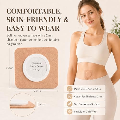 Autdor 50Pcs Castor Oil Patches, Disposable Castor Oil Pack Wrap with Organic Cotton Pad Self-Adhesive Belly Button Patch Cover Anti-Leakage No Wash Breathable Portable Pads for Stomach & Daily Use