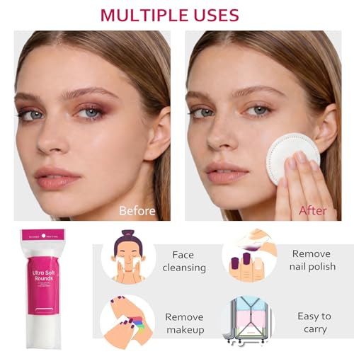 600 PCS Cotton Rounds?100 Count (Pack of 6)-Soft, Absorbent, 100% Pure Cotton Face Pads for Makeup Removal, Skincare, Skin Care and Gentle Facial Cleansing - Lint Free Stitched Pads