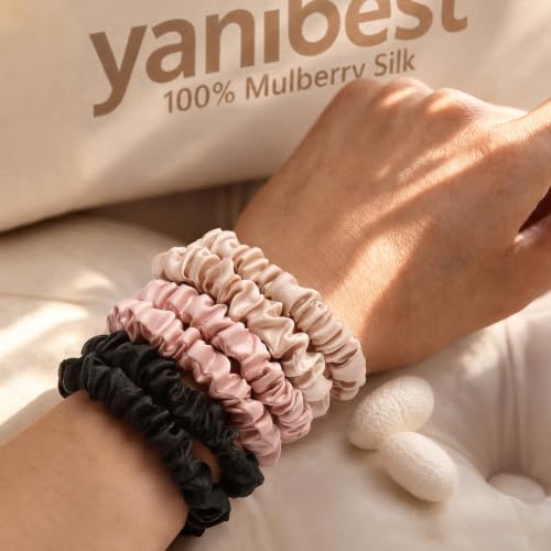 YANIBEST Classic 6 Pcs Mulberry Silk Scrunchies Non-Slip Hair Ties