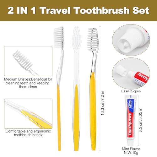 50 Individually Wrapped Disposable Toothbrushes with Mini Toothpaste - 5 Colors