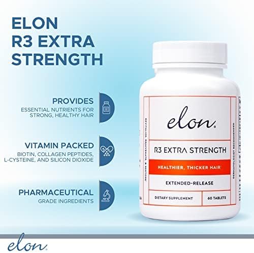 Elon R3 Hair Growth Supplement for Women - 5000 mcg Biotin & Collagen Peptides for Thick, Healthy Hair | 60 Tablets
