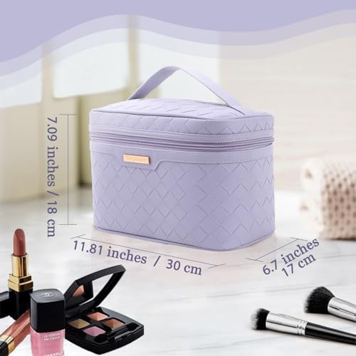 Large Purple Makeup Bag - Travel Cosmetic Organizer for Women