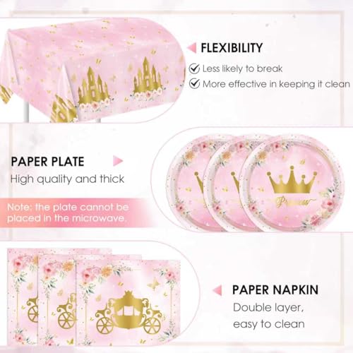 41PCS Princess Birthday Party Supplies Set - Pink Floral Tableware