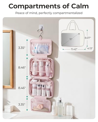 BAGSMART Large Beige Travel Toiletry Bag - Waterproof Makeup Organizer