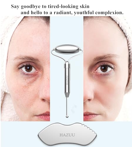 HAZUU Stainless Steel Gua Sha Facial Tool Kit & Massage Roller Set