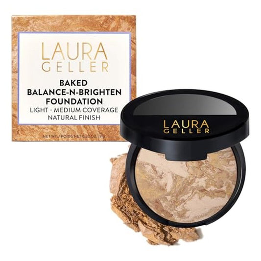 LAURA GELLER NEW YORK Award-Winning Baked Balance-n-Brighten Color Correcting Powder Foundation ? Handmade in Italy ? Buildable Coverage, Matte Finish ? For Mature & Sensitive Skin ? 04 Medium