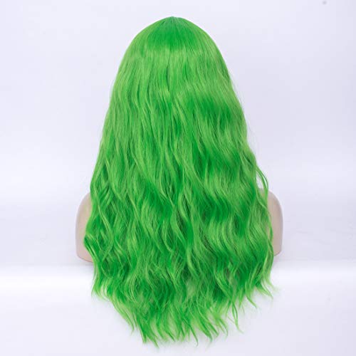 Green 24-Inch Long Curly Wavy Wig for Women Heat-Resistant Synthetic Cosplay & Party