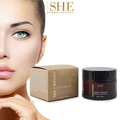 Om She Aromatherapy Argan Night Cream - Organic Nourishing Face Moisturizer, Hydrating & Softening, 1.69 fl oz