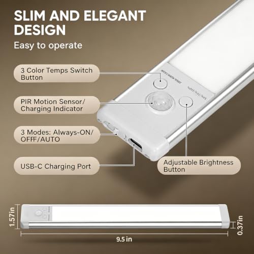 ISNIKA 2-Pack Wireless Rechargeable Under Cabinet Lights with Motion Sensor & Dimmable LED