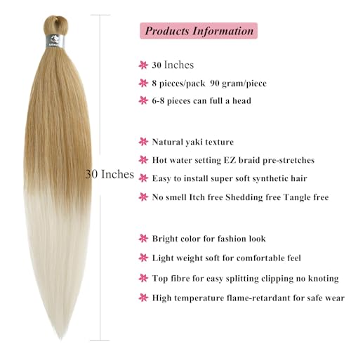 UPruyo 30 Inch Blonde Ombre Braiding Hair Pre-Stretched 8-Pack T27/613
