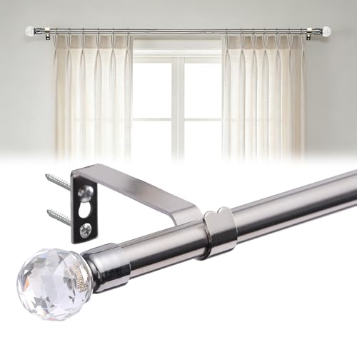 Adjustable 5/8" Single Curtain Rod 28-64" with Acrylic Diamond Finial