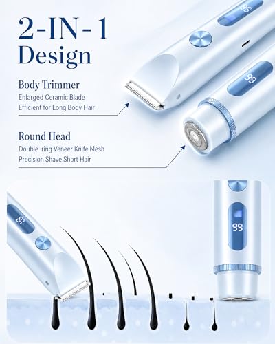 AiooTisu Bikini Trimmer for Women - 2-in-1 Waterproof Electric Razor, Blue