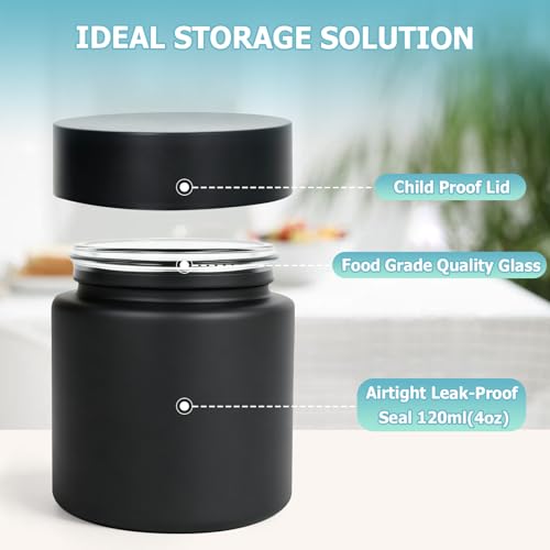 4-Pack Smell Proof Jars - UV Resistant Black Glass Containers