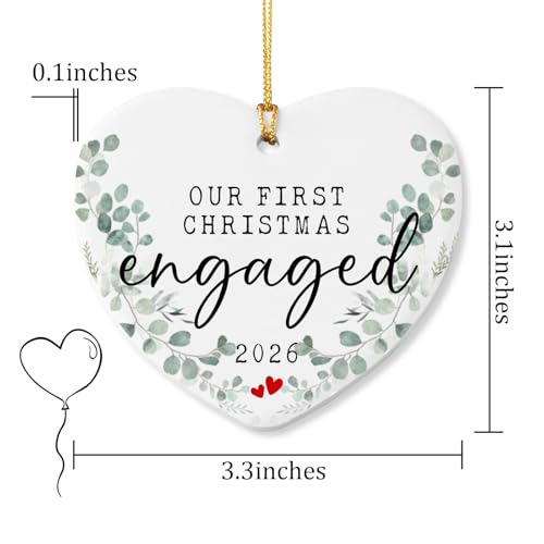 Our First Christmas Engaged 2026 Heart Ornament - Engagement Gift