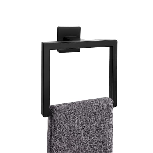 Matte Black Stainless Steel Towel Ring - Modern Wall-Mounted Holder