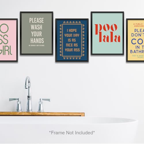 Funny Bathroom Wall Art Prints - 6 Piece Set, 8x10 Unframed