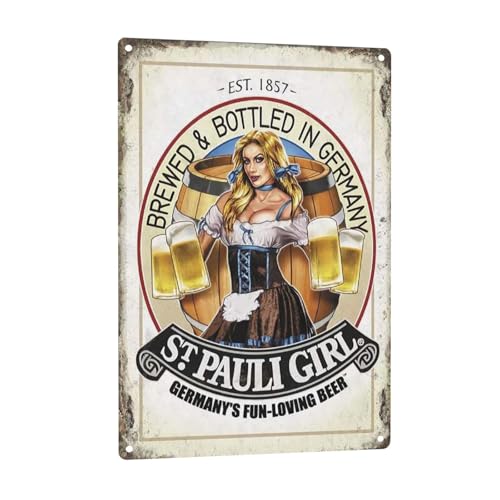 St Pauli Girl Retro Metal Tin Sign - 12x16 Inches Wall Art