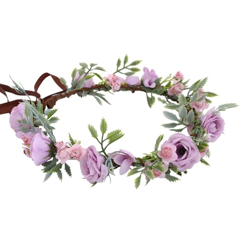 Purple Rose Flower Crown Headband - Adjustable Floral Headpiece for Women