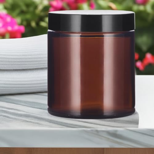 JUVITUS 4 oz Amber Glass Jar with Black Lid - Airtight Cosmetic Container (2 Pack)