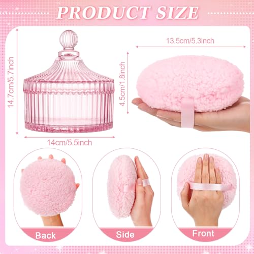 Extra Large Body Powder Container Set with Puff - Pink (2 Pcs)