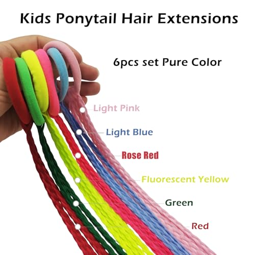 EXTACIO 6-Pack 16-Inch Pure Color Braided Hair Extensions – Elastic Tie-On Ponytail Hairpieces
