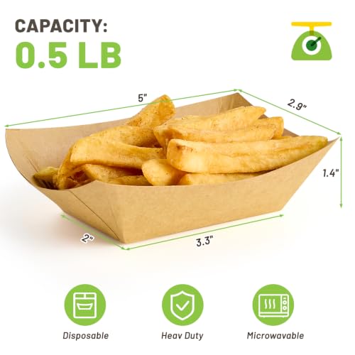 ZORRITA 120 Pack Mini Brown Kraft Paper Food Trays - Grease Resistant, Disposable Serving Boats for Snacks, Tacos, Nachos