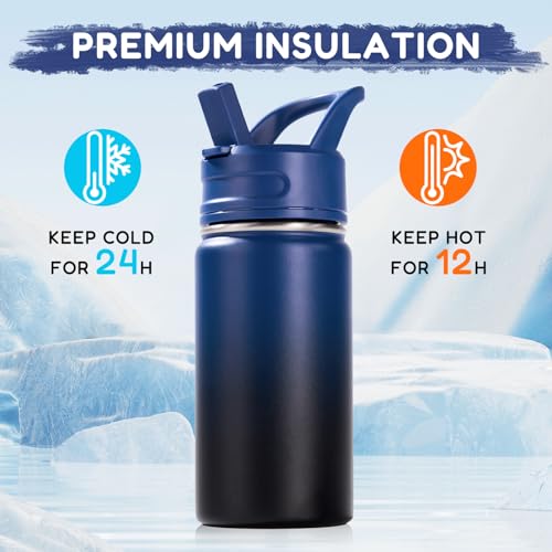 Fijinhom 12oz Kids Water Bottle - Leak-Proof Stainless Steel with Straw