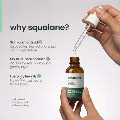 Natural Outcome Squalane Oil - 100% Plant-Derived Moisturizer for Face, Body, Hair & Lips - 1 oz