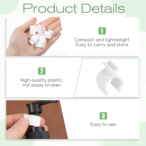 10 Pack Leakproof Cosmetic Pump Lock Clips - White Plastic