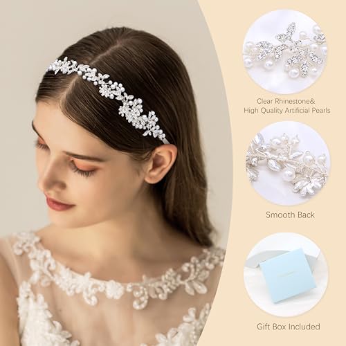 Silver Crystal Pearl Bridal Headband - Bohemian Wedding Hair Accessory