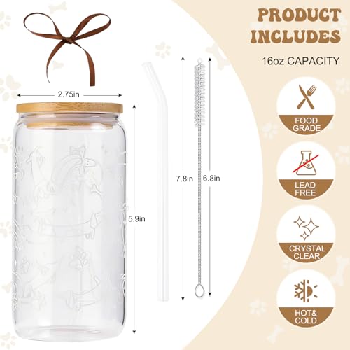 Dachshund Glass Tumbler with Lid & Straw - 16oz Coffee Cup Gift
