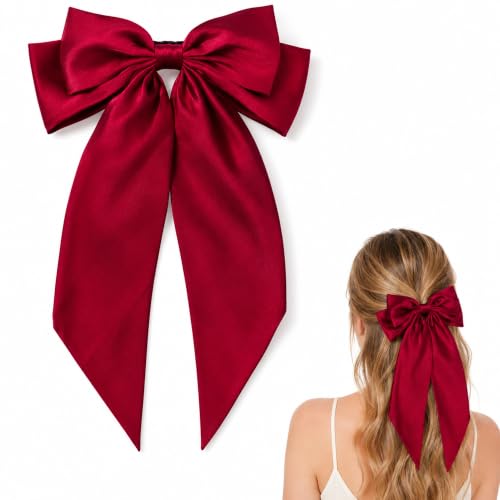 AEGYPIUS Red Hair Bow Clip with Long Tails for Women & Girls