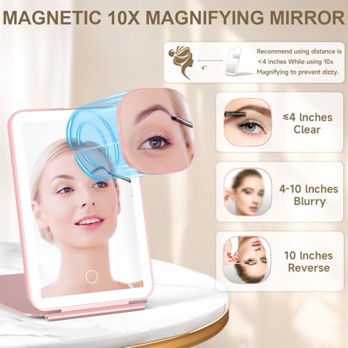 Mocado Travel Makeup Mirror with LED Light - Rose Gold, 10x Magnification