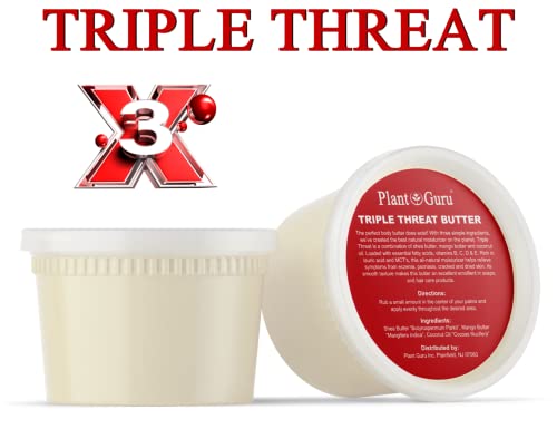 Plant Guru Triple Threat Body Butter 14 oz - Shea, Mango & Coconut Oil Moisturizer, Natural Skin & Hair Care, Pack of 1