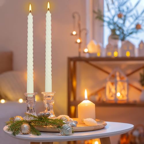 10 Inch Ivory Spiral Taper Candles - Set of 12 Unscented Dripless Candlesticks