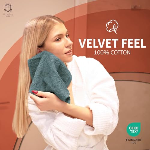 HomeBurg Teal Cotton Washcloths 10-Pack - Soft, Absorbent Bathroom & Kitchen Towels, 12x12 Inches