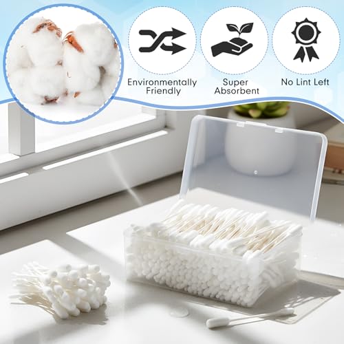 Lounsweer 200pcs Long Cotton Swabs with Storage Case – 4" XL Double-Headed