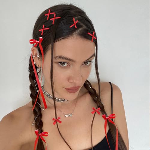 22-Piece Mini Hair Bows Set for Women & Girls – Red Ribbon Clips