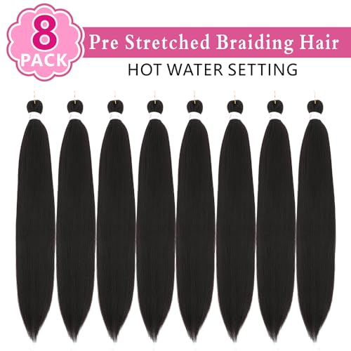 Abrastin Pre Stretched Dark Brown Braiding Hair 30 Inch Pack of 8 - Yaki Texture Synthetic Extensions for Box Braids & Crochet Styles