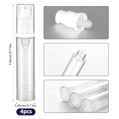 4 Pack 10ml Airless Pump Bottles for Travel - Refillable Toiletry Containers