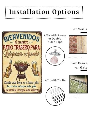 Funny Spanish Patio Sign - 8x12 Inch Metal Wall Decor