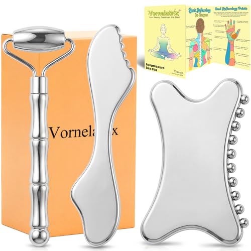 Vornelatrix 3-in-1 Stainless Steel Face Roller & Gua Sha Sculpting Set