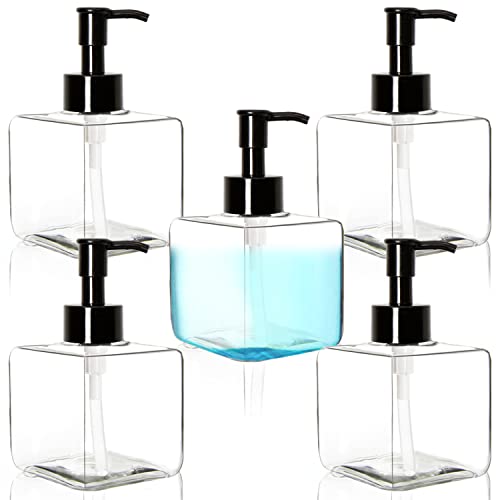 8 oz Clear Plastic Pump Bottles 5 Pack Refillable Shampoo & Lotion Dispensers
