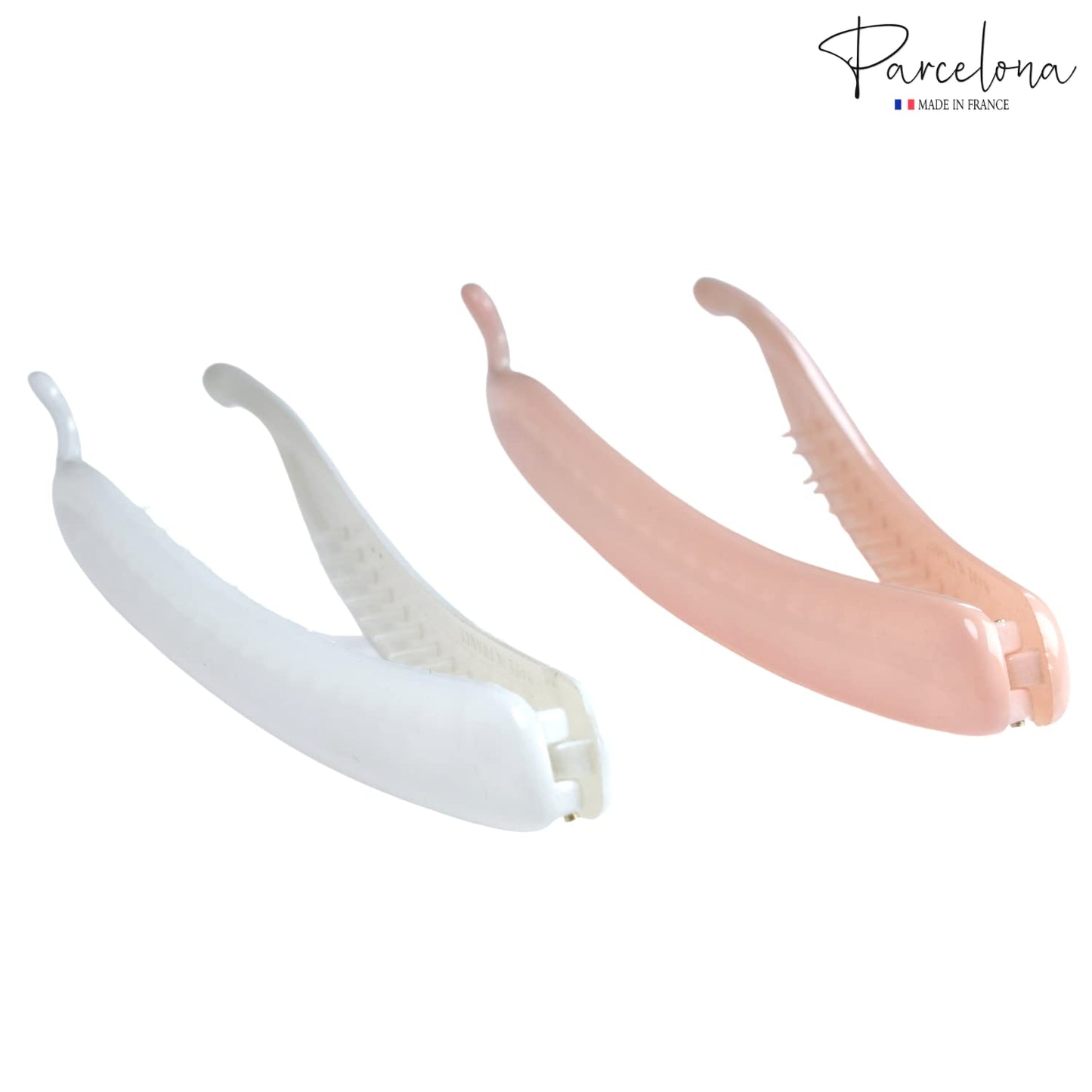 Parcelona French Small 3 ¾” Celluloid Set of 2 French Banana Hair Clip Flexible Ponytail Holder Fashion Durable Styling Women Hair Accessories, Made in France