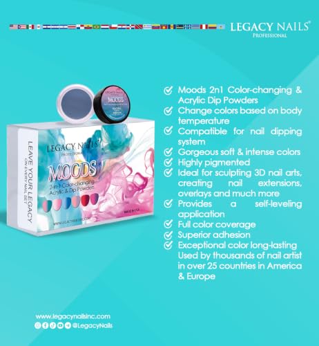 Legacy Nails MOOD Collection 6-Color Acrylic Powder Kit for DIY Nail Art